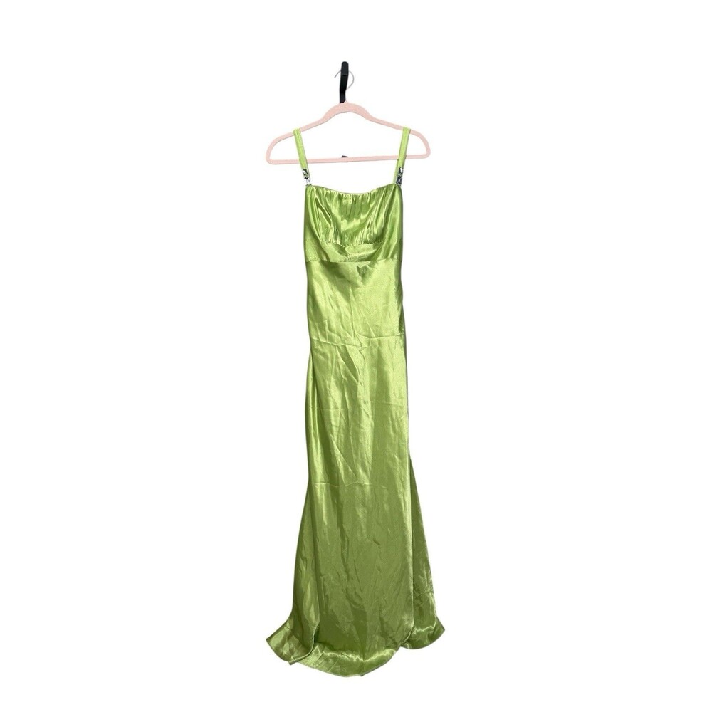 Y2K Jessica McClintock Gunne Sax Green Satin Fairy Maxi Dress Embellishment 11